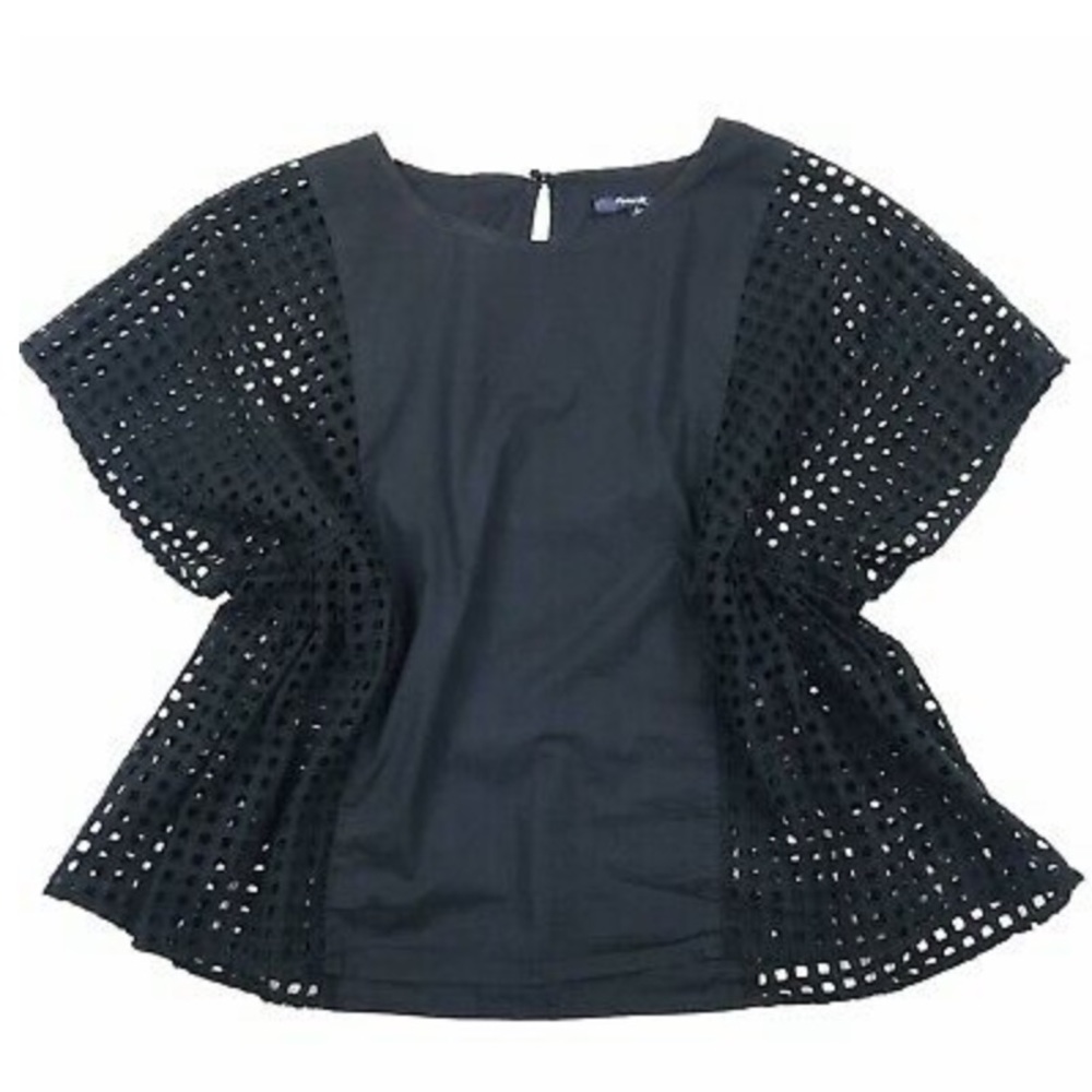 Eyelet Floatweave Top in Black